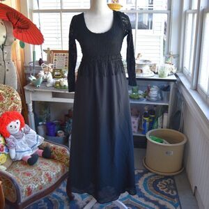 Vintage Y2K Peggy Gothic Lace Maxi Dress Black Fairy Grunge S